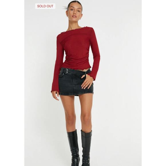 Motel Rocks Armina Long Sleeve Top In Burgundy Size XS - Picture 2 of 6